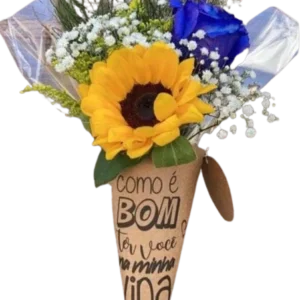 Arranjo Cone Flor Rosa Azule Girassol