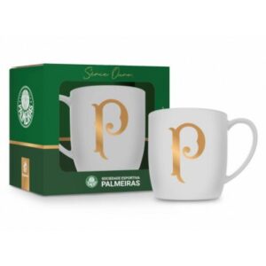 Caneca Porcelana Urban 300Ml Palmeiras Série Ouro